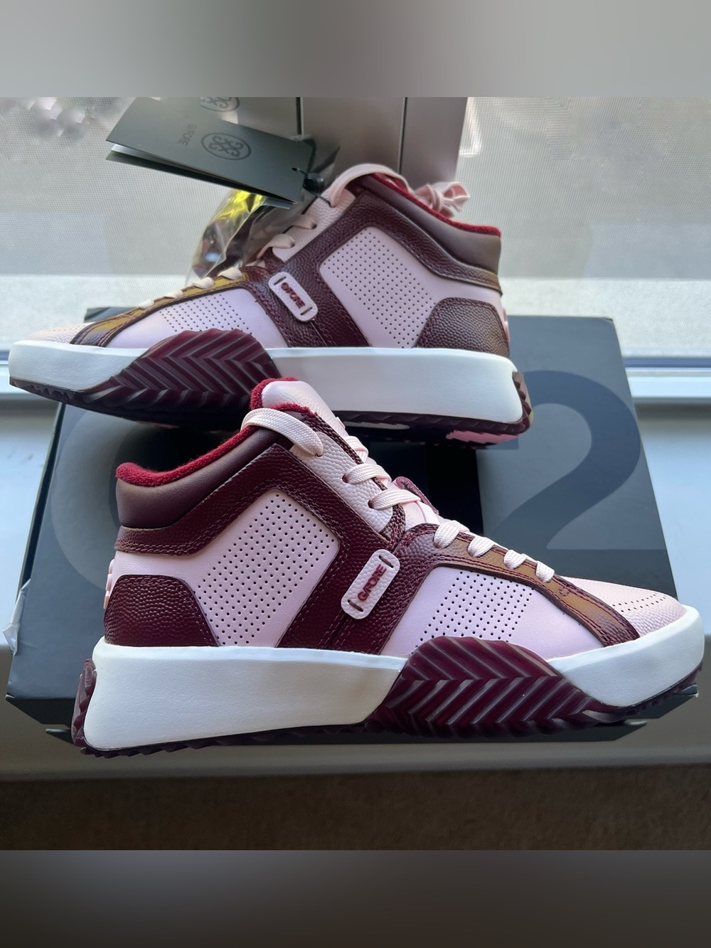 G/Fore G.112 Leather Mid Top Street Shoe Burgundy Pink | High Top Golf Sneakers - Picture 3 of 7